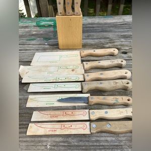 VINTAGE Chef Collection Kitchen Knife SHARP Wooden Handle Set of 13 and Block.